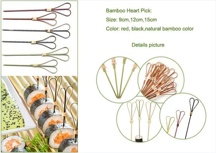 Food Grade Bamboo Cocktail Knot Pick Colored Heart Bamboo Decorations Picks