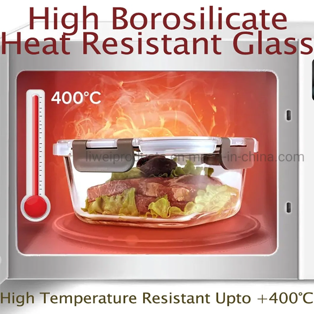 Food-Grade Dishwashable Glass Bento Lunch Box for Food Preservation