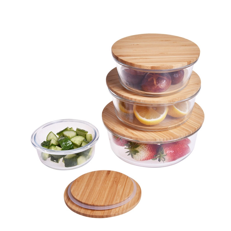 Borosilicate Glass Food Storage Container with Airtight Bamboo Lid/Bento Lunch Box