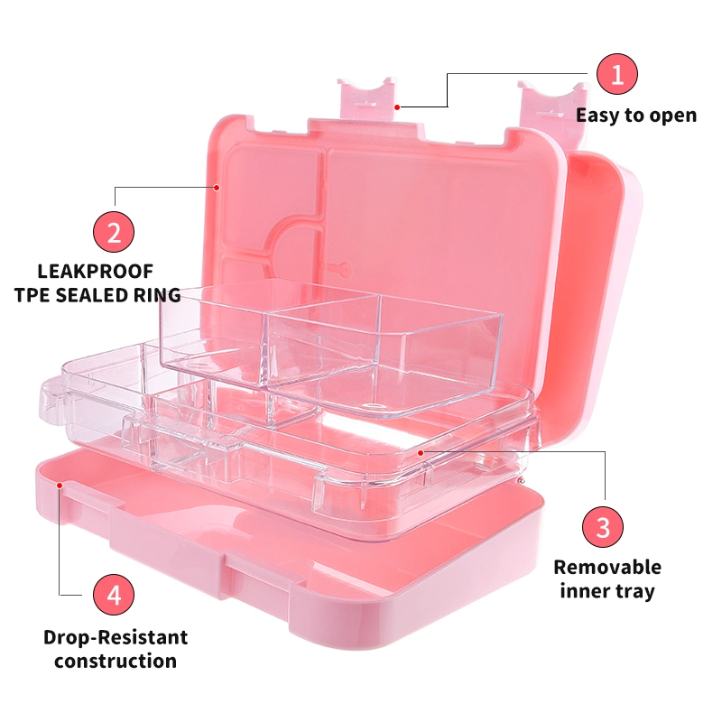 Aohea 4 or 6 Compartments Kids Bento Box Food Grade Lunch Box