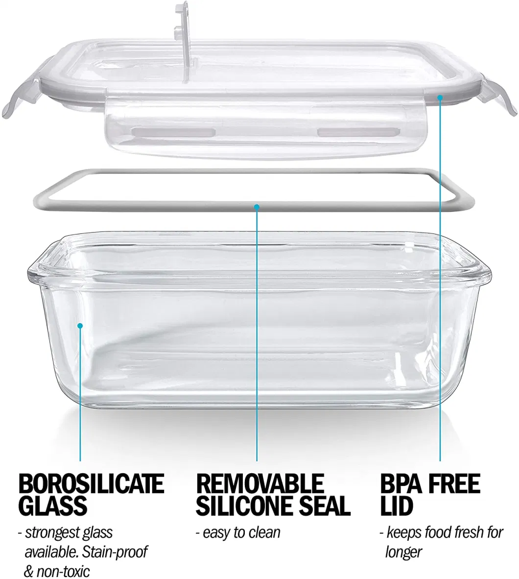BPA Free Airtight Glass Food Storage Containers, Glass Meal Prep Containers, Glass Lunch Bento Boxes with Bamboo or PP Lids