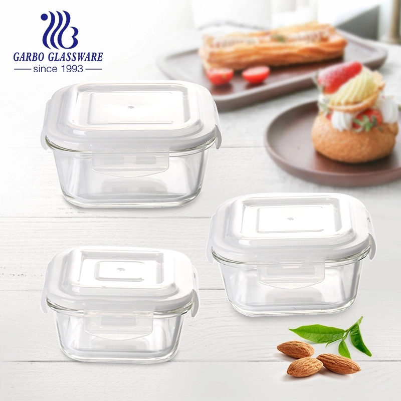 520ml Microwave Safe Square Borosilicate Glass Food Container Bento Lunch Box with Smart Lid