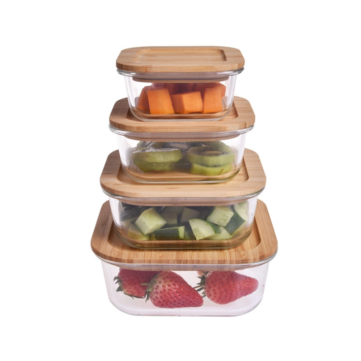Borosilicate Glass Food Storage Container with Airtight Bamboo Lid/Bento Lunch Box