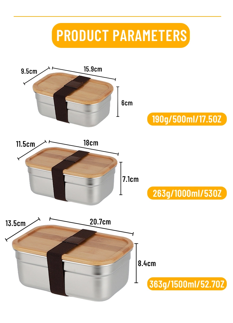 Wholesale Custom Stainless Steel Bento Lunch Box Multiple Size with Bamboo Lid