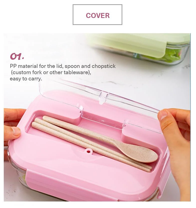 Customized Logo Heated Food Containers Bento Glass Lunch Box with Bamboo Lid