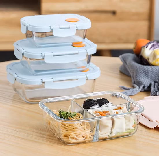 Borosilicate Glass Food Storage Container with Airtight Bamboo Lid/Bento Lunch Box
